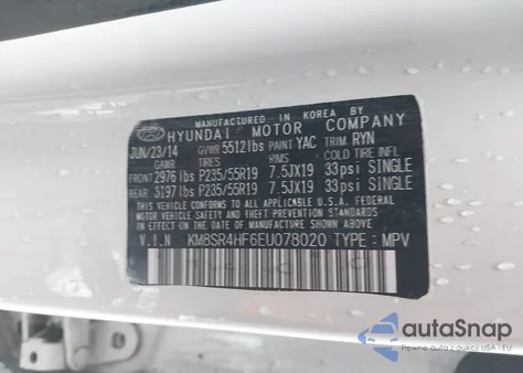 2014 Hyundai Santa Fe Limited z USA, uszkodzony, nr VIN KM8SR4HF6EU078020